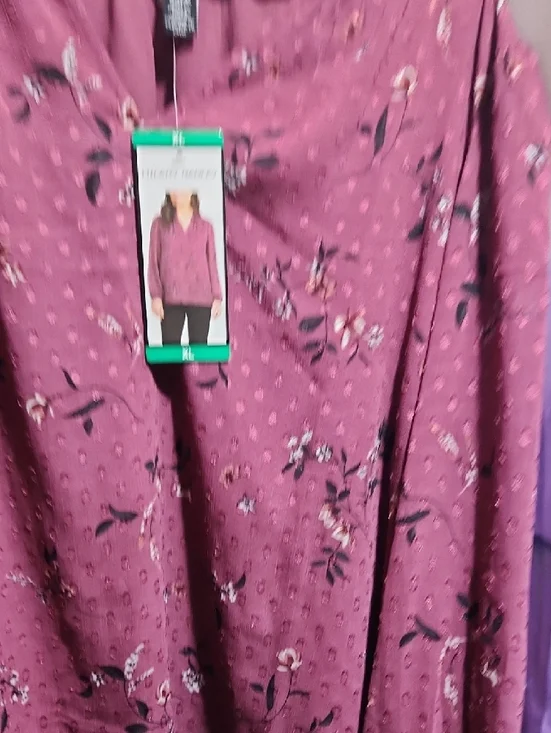 Hilary Radley Mauve Floral Ruffled Neck Blouse - Picture 2 of 5